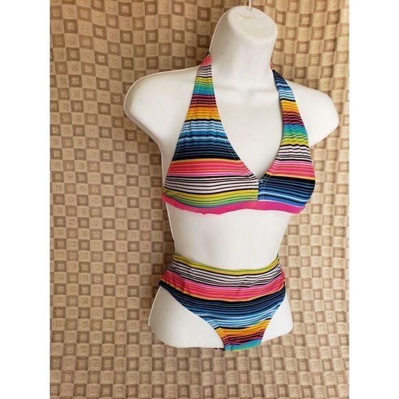 Girls Bikini Halter Style Striped 2 pc Bathing Suit Swimwear Size 14 NWOT - Picture 3 of 5